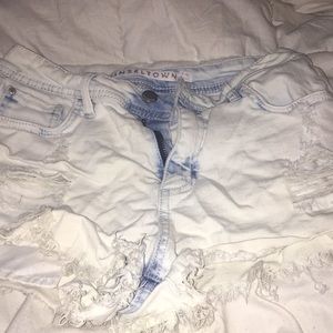 Distressed denim shorts